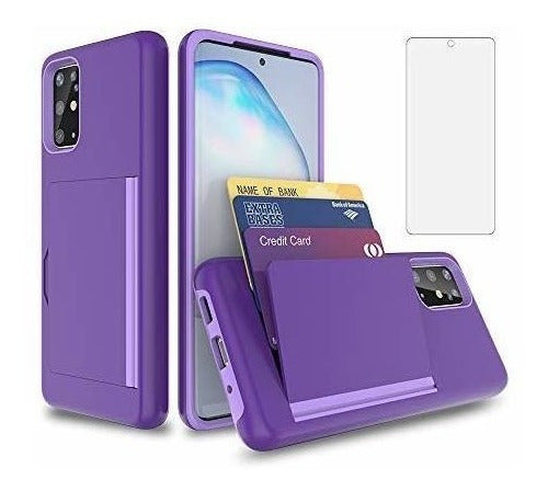 Asuwish Funda Para Galaxy A51 5g C/guarda Tarjetas + Vidrio Violeta 0