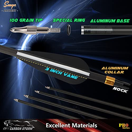 Premium Sunya 30-Inch 500 Carbon Fiber Arrows Pack of 12 2