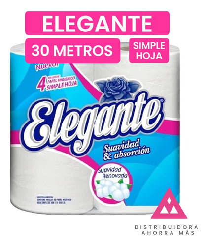 Pack Papel Higienico Elegante 30 Mts Hoja Simple X 48 Rollos 1