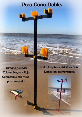 Posa Caña De Aluminio Doble De 1.20mts Pesca Surfcasting 1