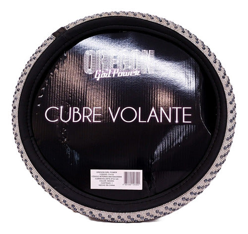 Cubre Volante Funda 38cm Brillos Plateados Con Estras Negros 2