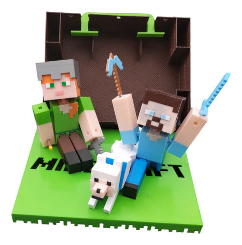 Muñeco De Minecraft Steve Alex Lobo 15cm Maletín 13 Piezas 1