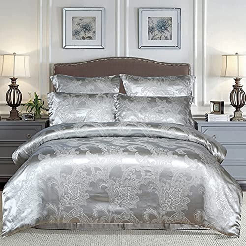 Vctops Floral Jacquard Satin King Size Duvet Cover Set 0