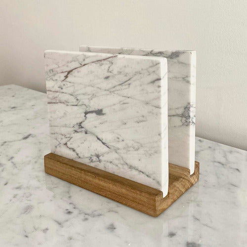 Italian Carrara Marble and Petiribi Wood Napkin Holder 3