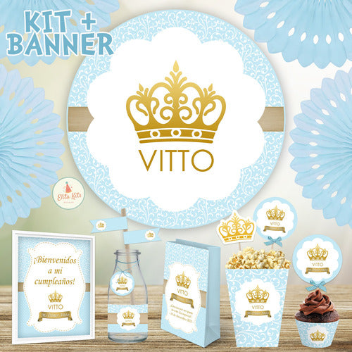 Kit Imprimible Corona Dorada Principe Candy Bar Invitaciones 1