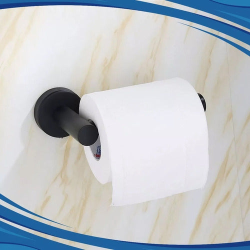 Black Metal Toilet Paper Roll Holder Hook Bathroom Wall Mount 1