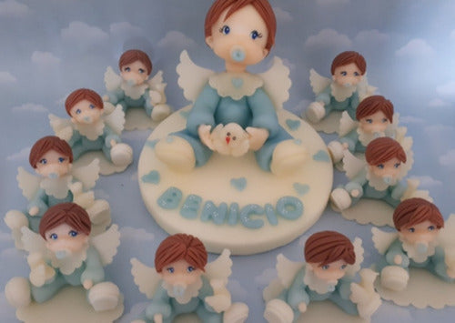 Nubecitas Combo 20 Souvenirs and Cake Decoration Cold Porcelain Baptism 3