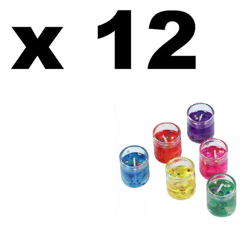 Set X 12 Velas Velitas Gel Color Porta Vela Vidrio 1