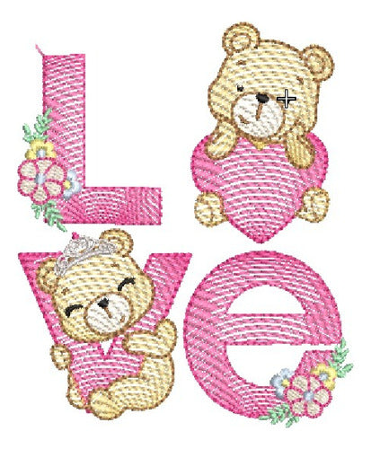 Matriz for Embroidery Machines Love Bear Flowers 10cm 0
