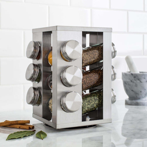 D+M Bazar Rotating Spice Rack 12 Stainless Steel Square 4