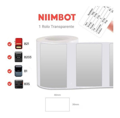 Rolo Etiqueta Niimbot B1 / B21  Transparente 40x30mm (230un) 0