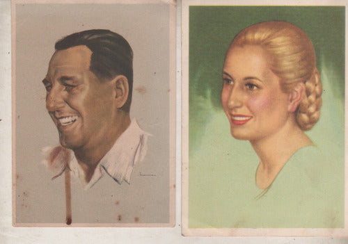 2 Antiguas Tarjetas Retrato ** Peron Y Evita * Años 50 0