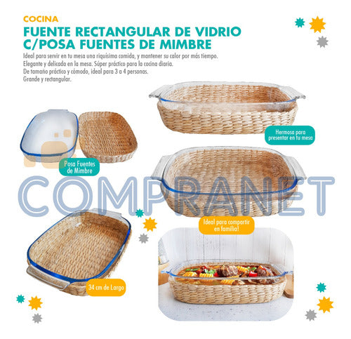 Compranet Glass Serving Dish with Removable Wicker Base 34 cm, 13097 1