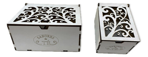 Artística El Ciprés White MDF Tea Box with Cut-Out Lid - Set of 2 Units 0