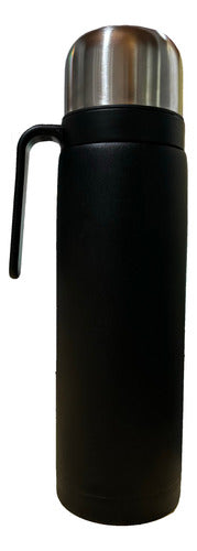Black Thermos with Half Handle 1 L Stainless Steel Mate Spout 0