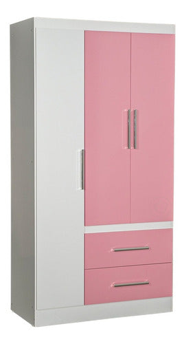 Children's Wardrobe Closet Maximum 3 Doors Pink and White 10