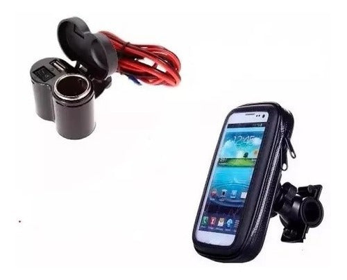 Kit Toma 12v Usb + Porta Celular Gps Moto Bitemarket 0