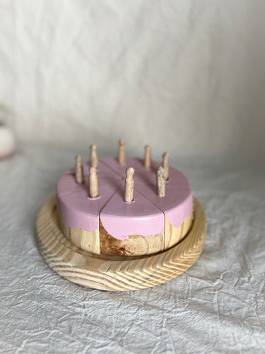 Wooden Food Cake Sliced Pink with Cutting Board 3