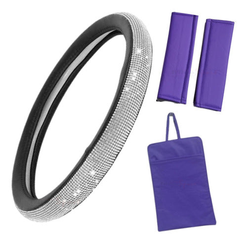 Fundas Mitre Sport Strass Steering Wheel Cover + Multi-Purpose Bag + Violet Seat Belt Covers 0