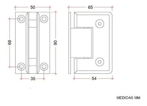 D10 Bisagra Vidrio Pared Bronce Cromado 3