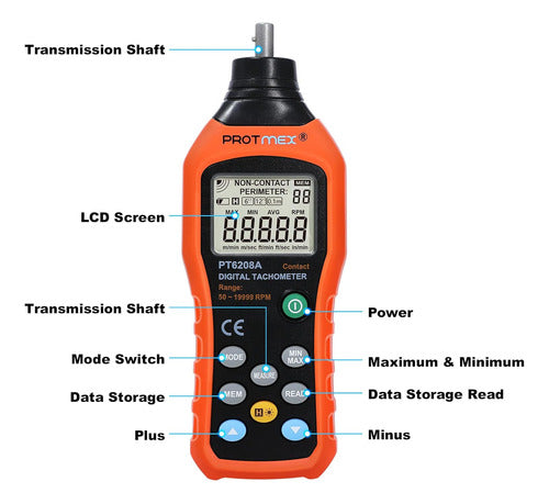 Protmex PT6208A Digital Tachometer, Measurement Up to 19999 RPM 1