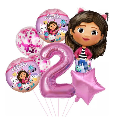 Globos Gabby's Doll House + Número 2 Rosa Metalizado 0