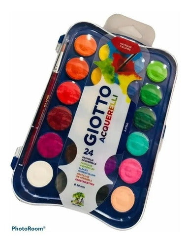 Giotto Watercolors Tray X 24 Colors + Brush + Gift Book 0