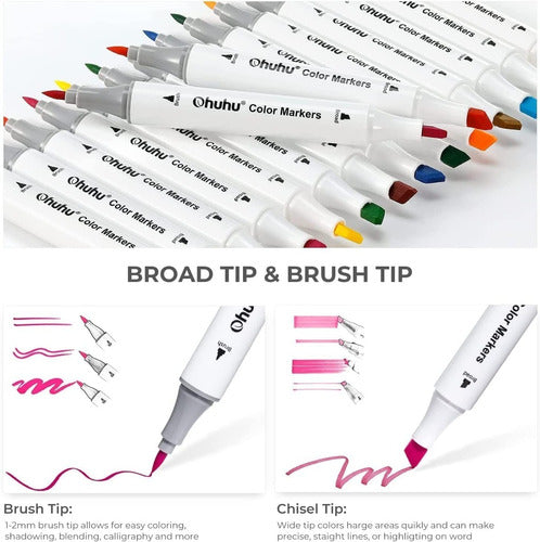60 Ohuhu Dual Tip Calligraphy Brush Chisel Markers Set 1