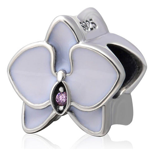 Lamoony Orchid With Cz Stone And 925 Enamel Amulet 0