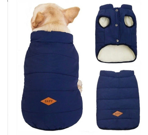 Ropa Capa Abrigo- Perro Mascota Impermeable Forro Polar Azul 3