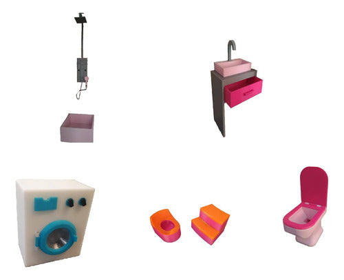Complete Barbie Doll House Bathroom Kit Set x 11 Pieces 0