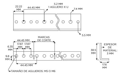 Perfil Roscado Montaje De Equipos 12u Penn Elcom R0828/12u 1