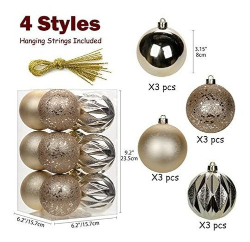 Christmas Ornament Kit Mixed Texture Balls 8cm Pack of 12 1