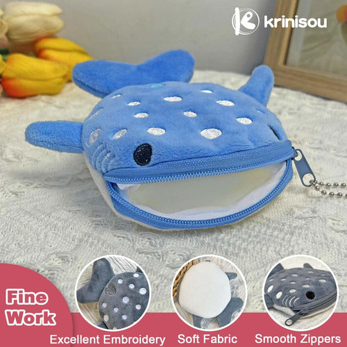 Krinisou Whale Plush Coin Purse with Zipper - Blue 1