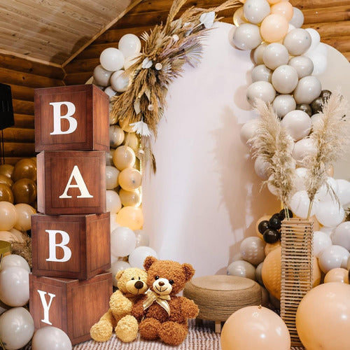 Cubo Marrón Letras Baby 4 Baby Shower Decoracion Tono Madera 2