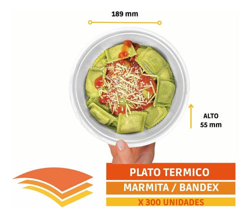 Plato Termico Con Tapa Descartable Marmita Bandex X 300 Un 2