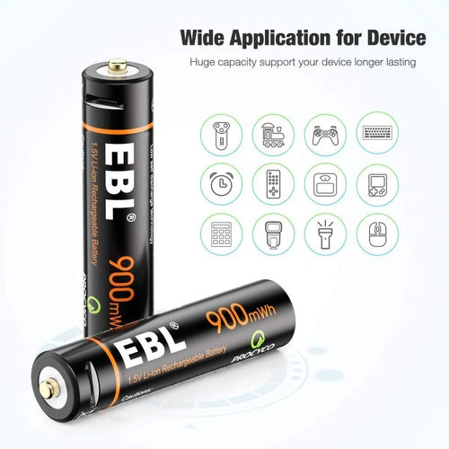 Pack of 4 EBL Lithium AAA Batteries 900mWh with USB Charger 1