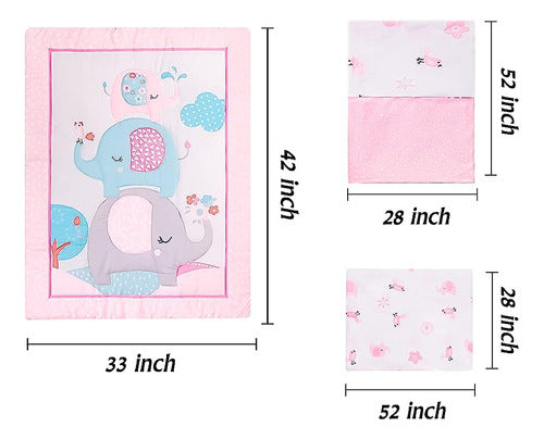 Juego De Cama De Cuna Elefante Rosa 3 Piezas Baby Nursery Be 2