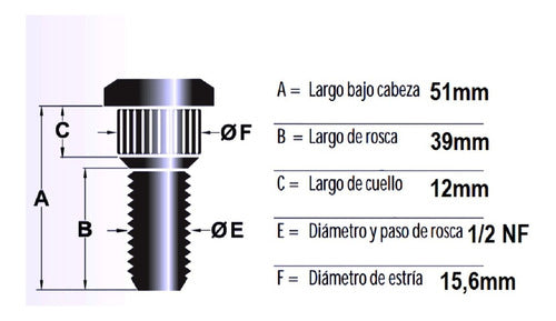 Ford F100 Ika - 10 Wheel Bolts 1/2NF Long 50mm + Nuts 2