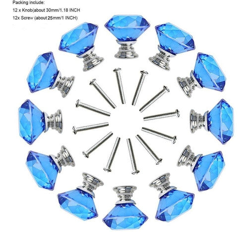 Diamond Shaped Blue Glass Cabinet Knobs - 12 Pcs 2