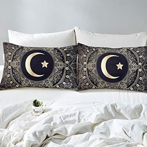 Feelyou, Bohemian Bed Set, Duvet Cover with Golden Mandala 1