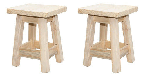 Set of 2 Natural Pine Wooden Stools Chairs 45cm High 6