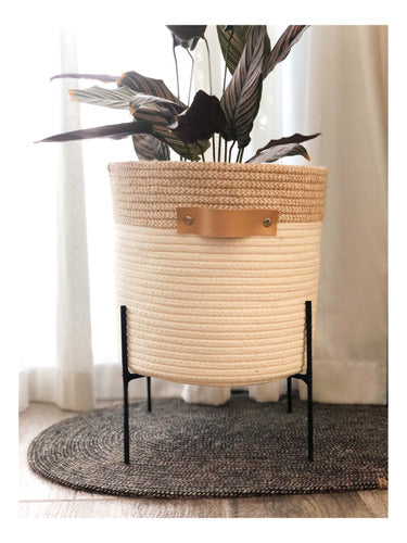 Iron Plant Stand and Cotton Basket Combo for Pots - Handmade 2