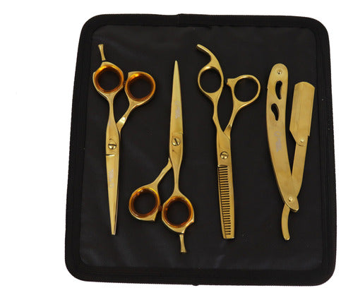 Kit 3 Tesouras E 1 Navalhete Barbearia Profissional 2