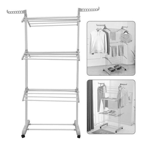 Folding Clothes Drying Rack with 3 Shelves Standing 40 Kg Capacity 2