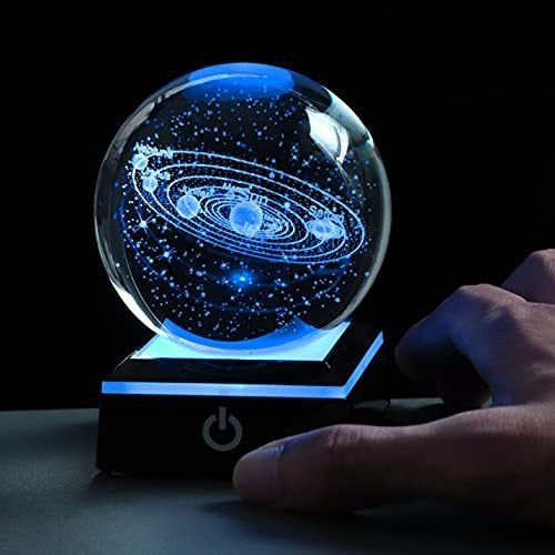 3D Galaxy Crystal Ball with LED Base Solar System - N 5