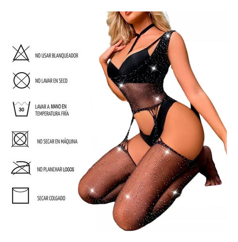 Catsuit Bodystocking Lingerie Stretchable Rhinestone Shimmers S to XL 5