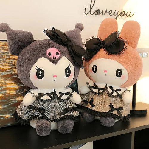 Beautiful Kuromi and My Melody Plush with Checkered Skirt - Each 0