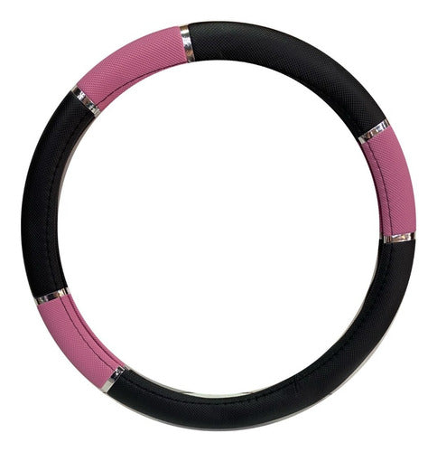 Cubre Volante Para Auto Negro Con Rosa De 38cm Pvc Universal 0