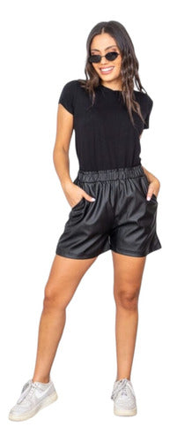 Moda_Relativa Eco Leather High-Waisted Women’s Shorts 0